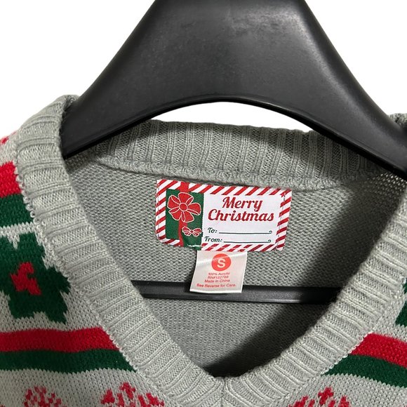 Merry Christmas Ugly Christmas V Neck Sweater Size Small Tree Dog - Picture 3 of 5